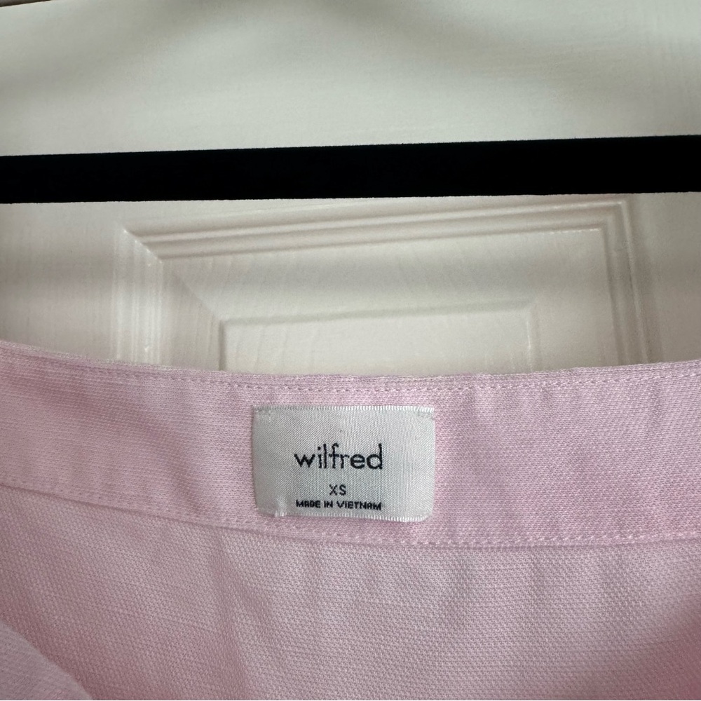 Aritzia Wilfred Janine Linen-Blend Puff Sleeve Button-Front Blouse Light Pink - Picture 3 of 6